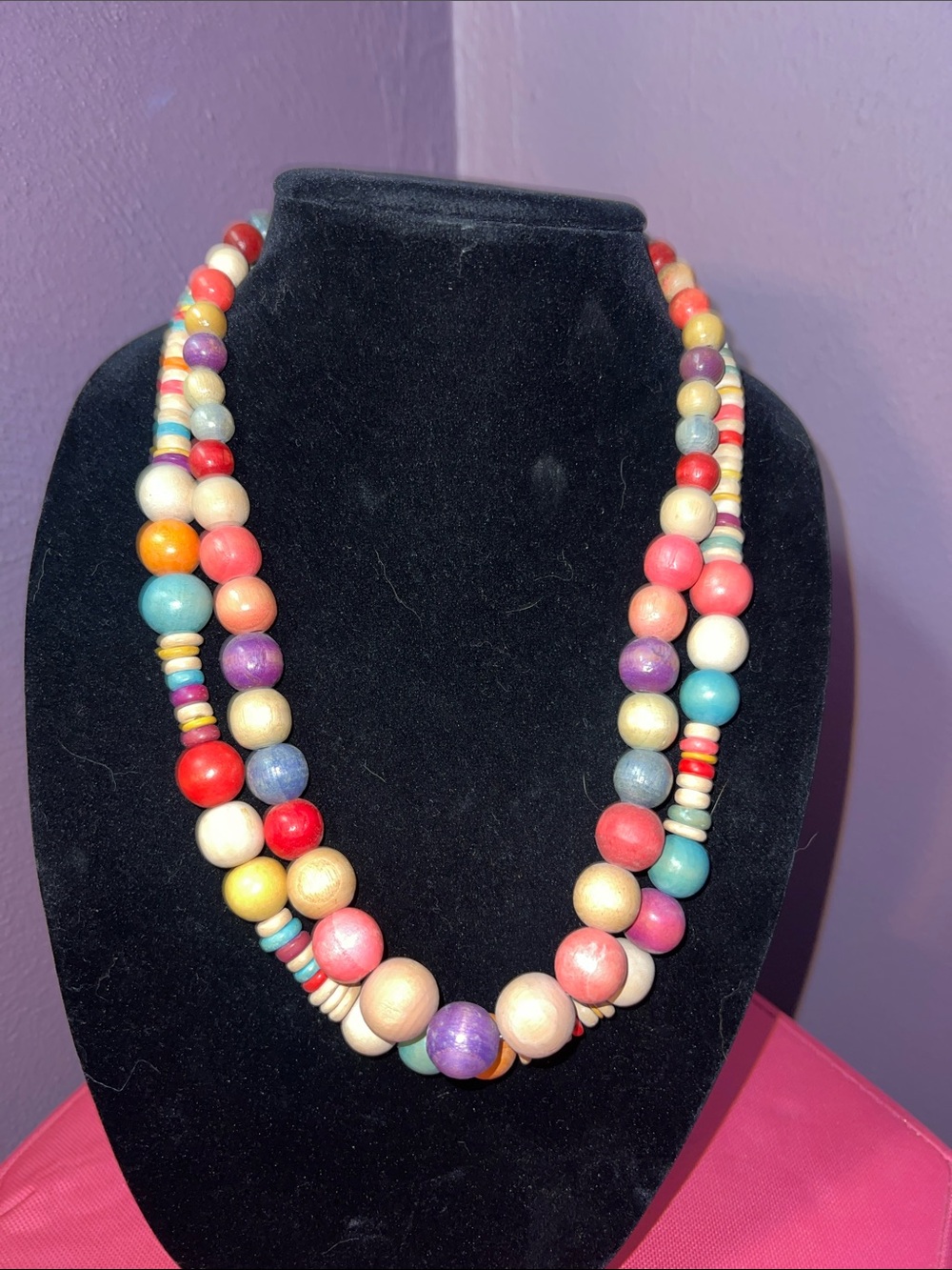 Vintage Multicolor Wooden Bead Necklaces Vibrant Summer Style